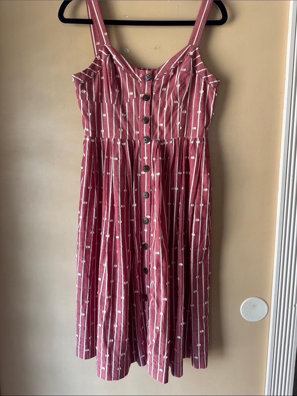 Maeve (Anthropologie) Striped Clip-Dot Button-Front Midi Dress